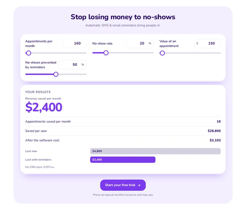 No-show reducer calculator in the soft stacked layout
