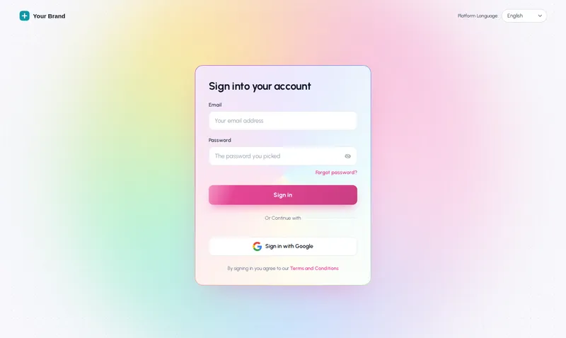 GoHighLevel sign-in page with the Holographic login design, pearl background and iridescent glow