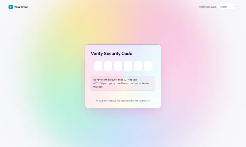 GoHighLevel two-factor code screen with the Holographic login design